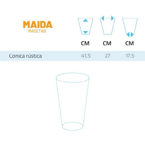 tabla de medidas de las macetas conicas rusticas de maida