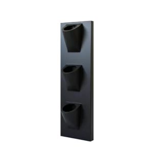 Jardin vertical, Macetero colgante Maida negro, con 3 bocas visto en perspectiva